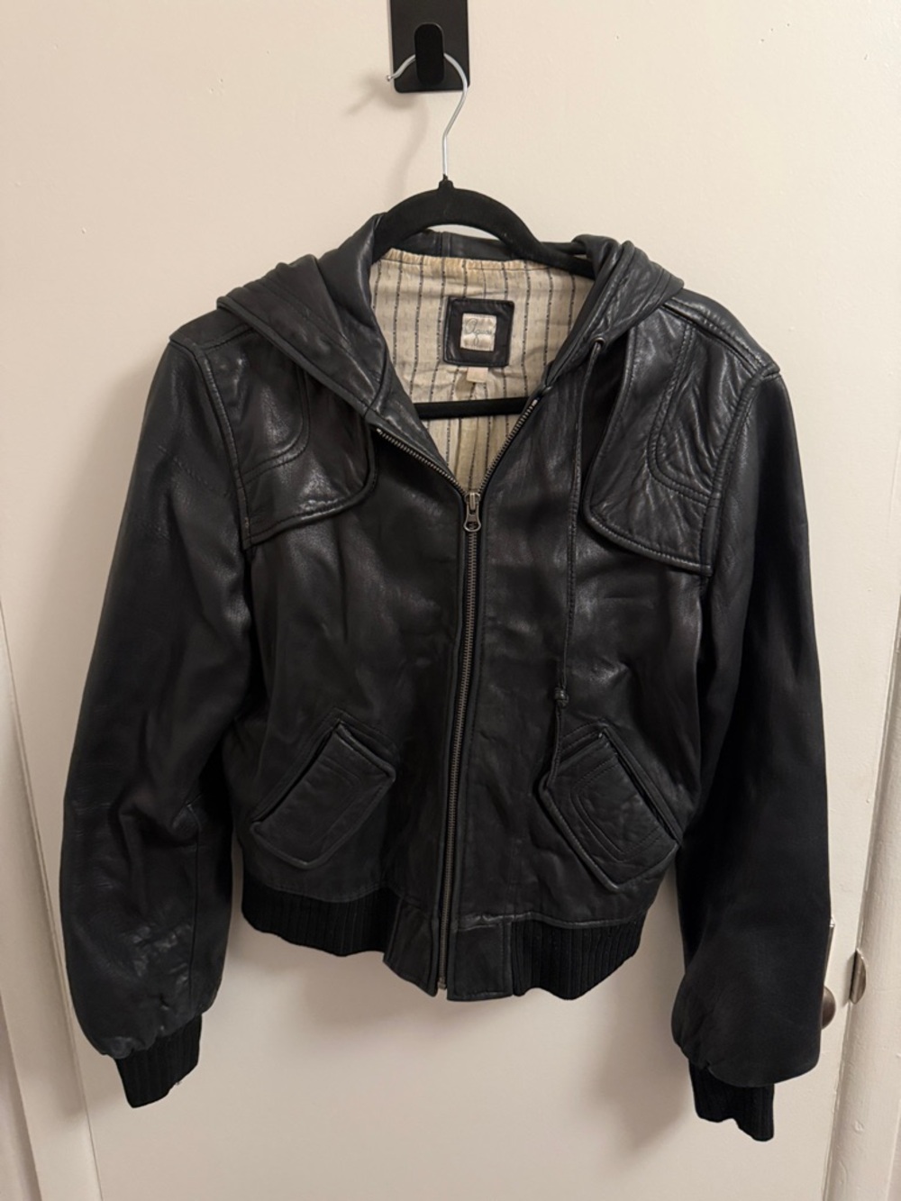 Aqua Black Leather Hooded Jacket